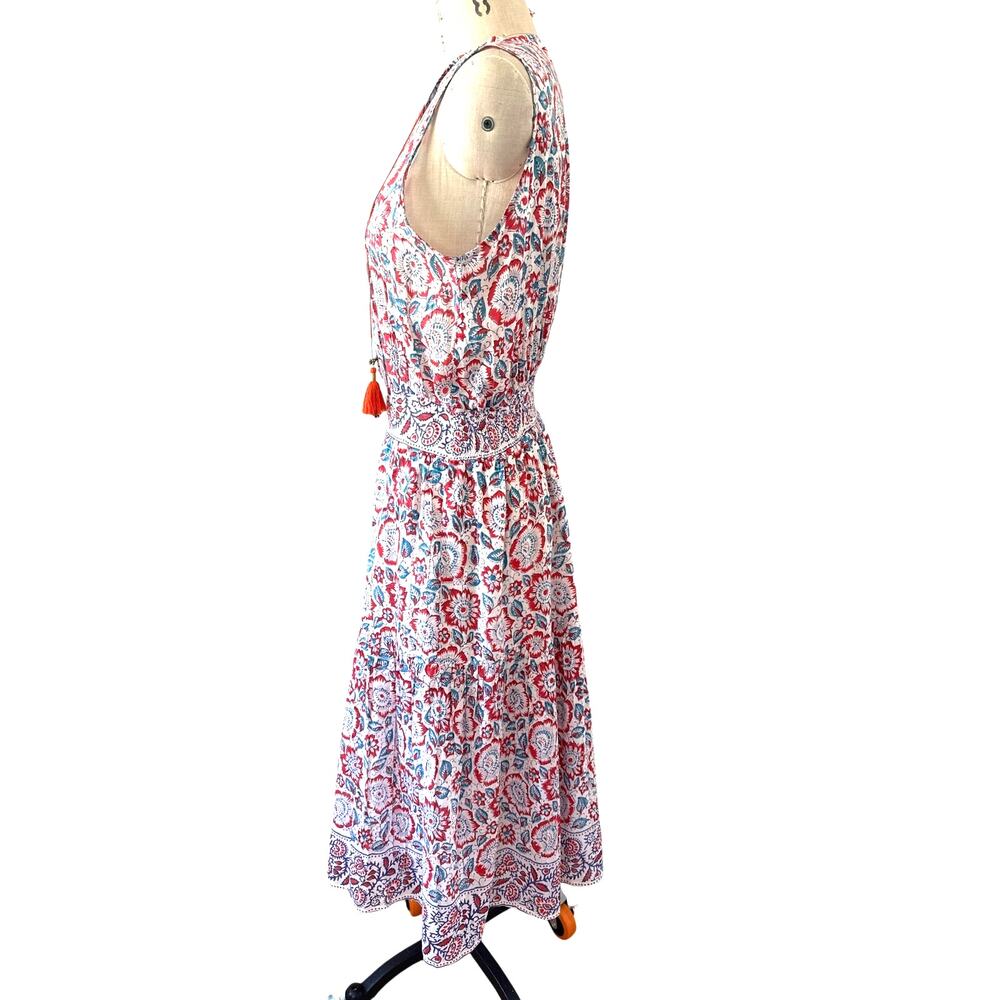 BELL by Alicia Bell Midi Sun Dress in Blue & Orange Floral Silk Print Size Large - Picture 3 of 8